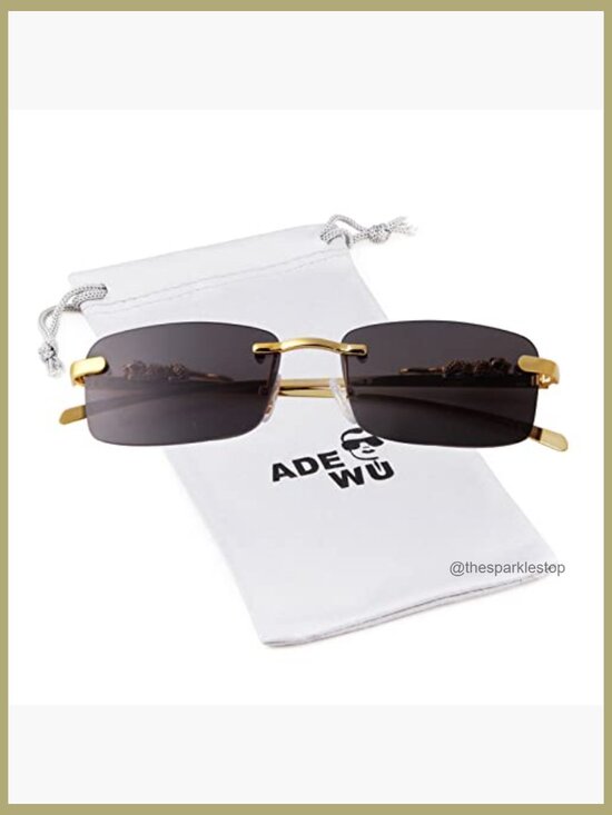 Rimless Square Sunglasses Gold Metal Frameless Rectangle Colored Lens UV main image 7